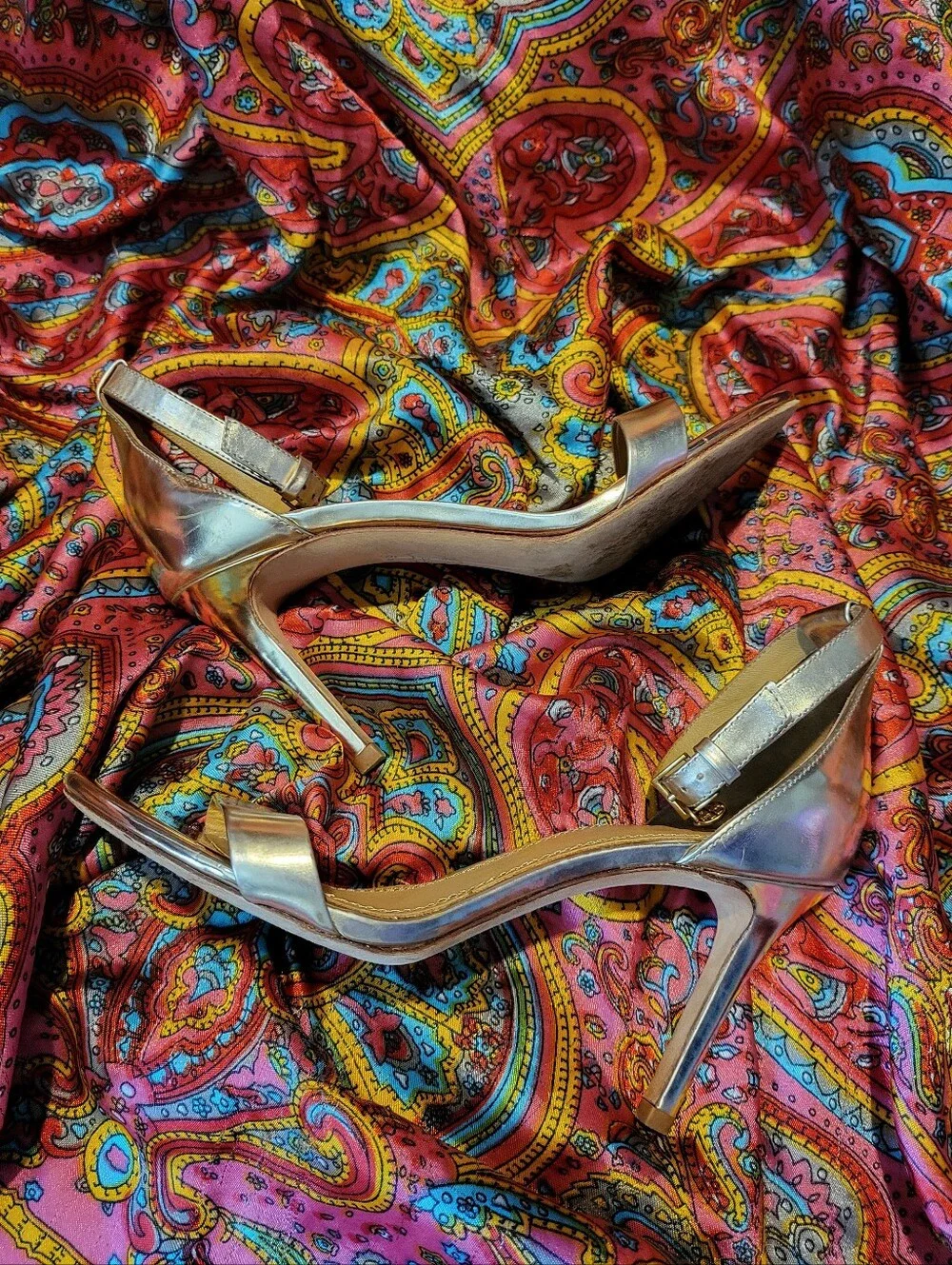 Tory Burch Ellie Rose Gold High Heel Ankle Strap Sandals Shoes Women's Size 6.5
